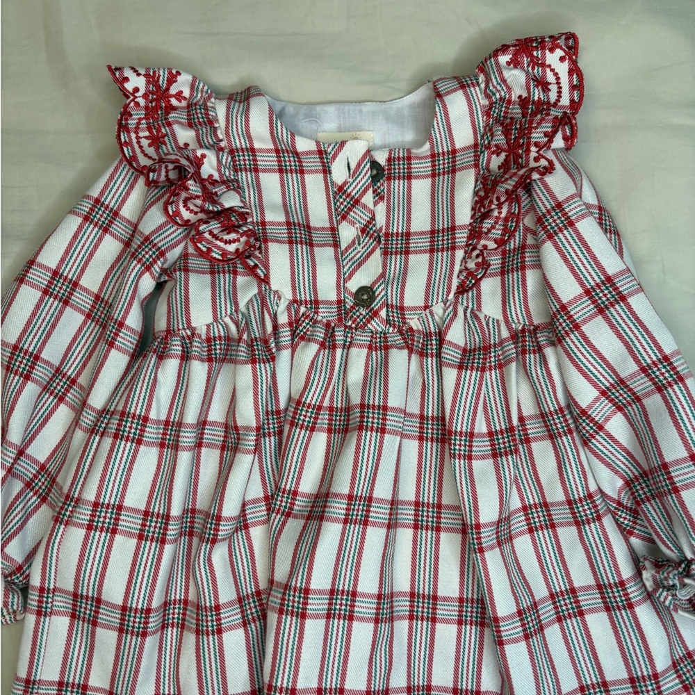 Red and White Plaid Dress with Ruffles